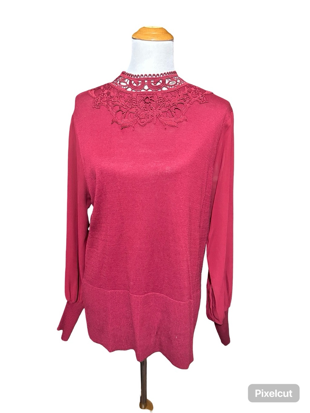 Massini Fuchsia Long Sleeve Top with Lace Yoke